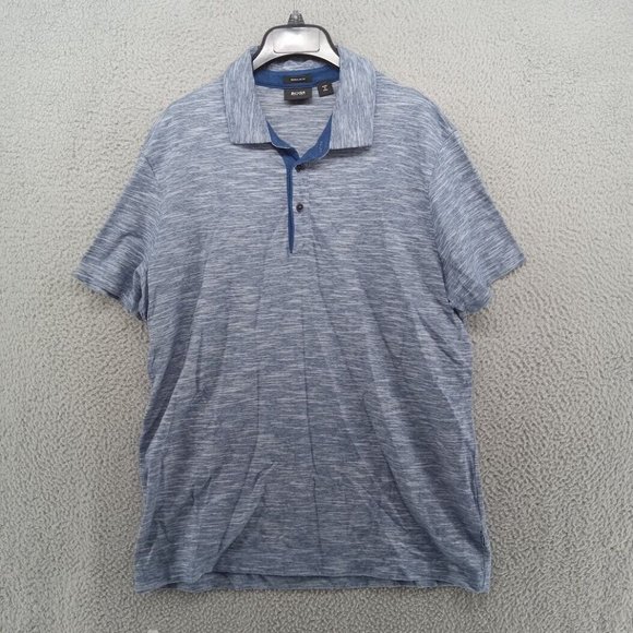 Hugo Boss Shirt‎ Mens XL Blue Horizontal Heather Polo Pima Cotton Peru - Picture 1 of 8